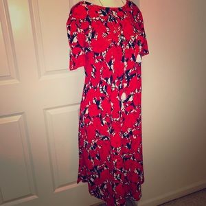 Red & White Floral A Swing Oversized Dress